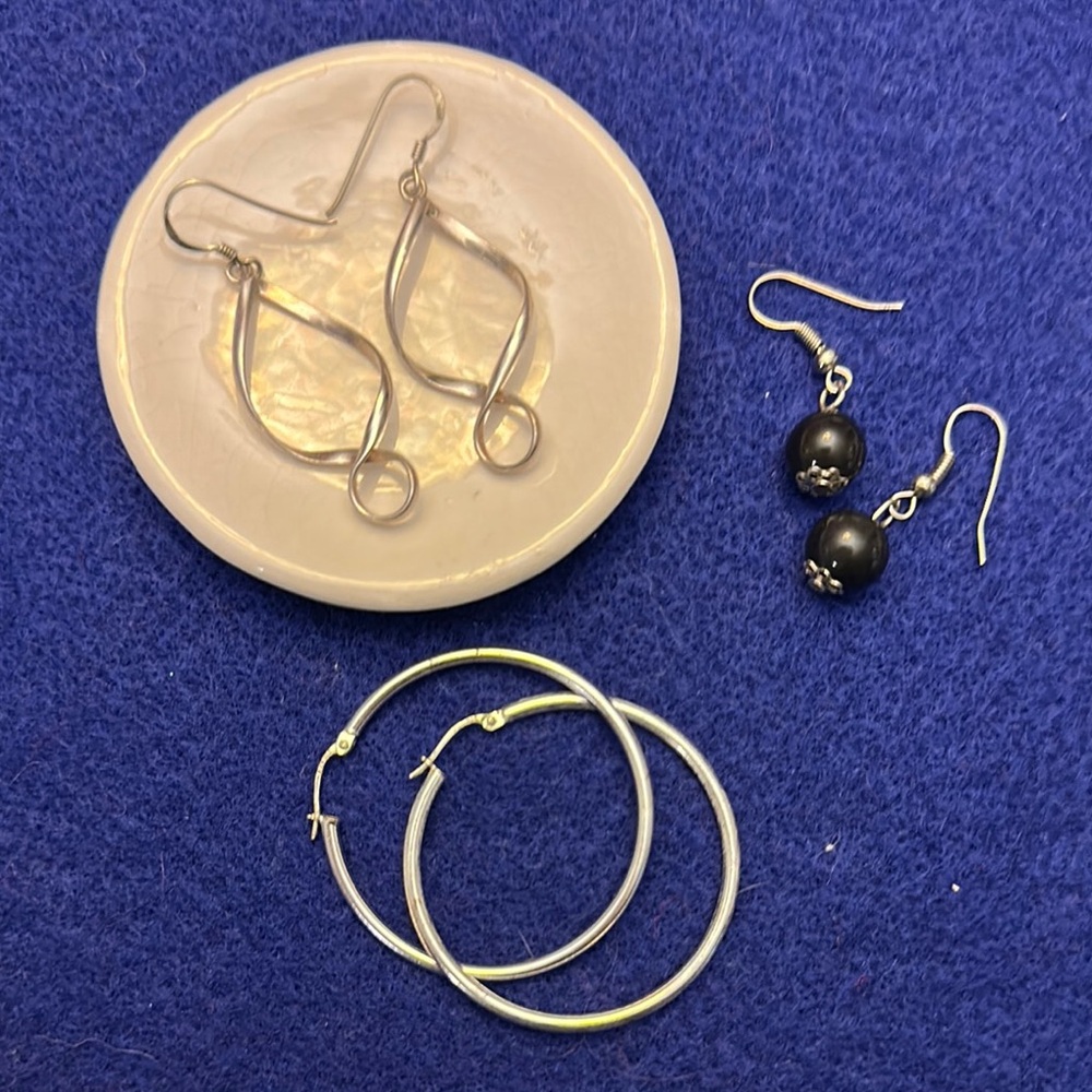 Silver and Black Dangle Earrings with Beads